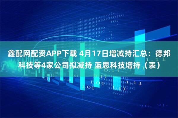 鑫配网配资APP下载 4月17日增减持汇总：德邦科技等4家公司拟减持 蓝思科技增持（表）